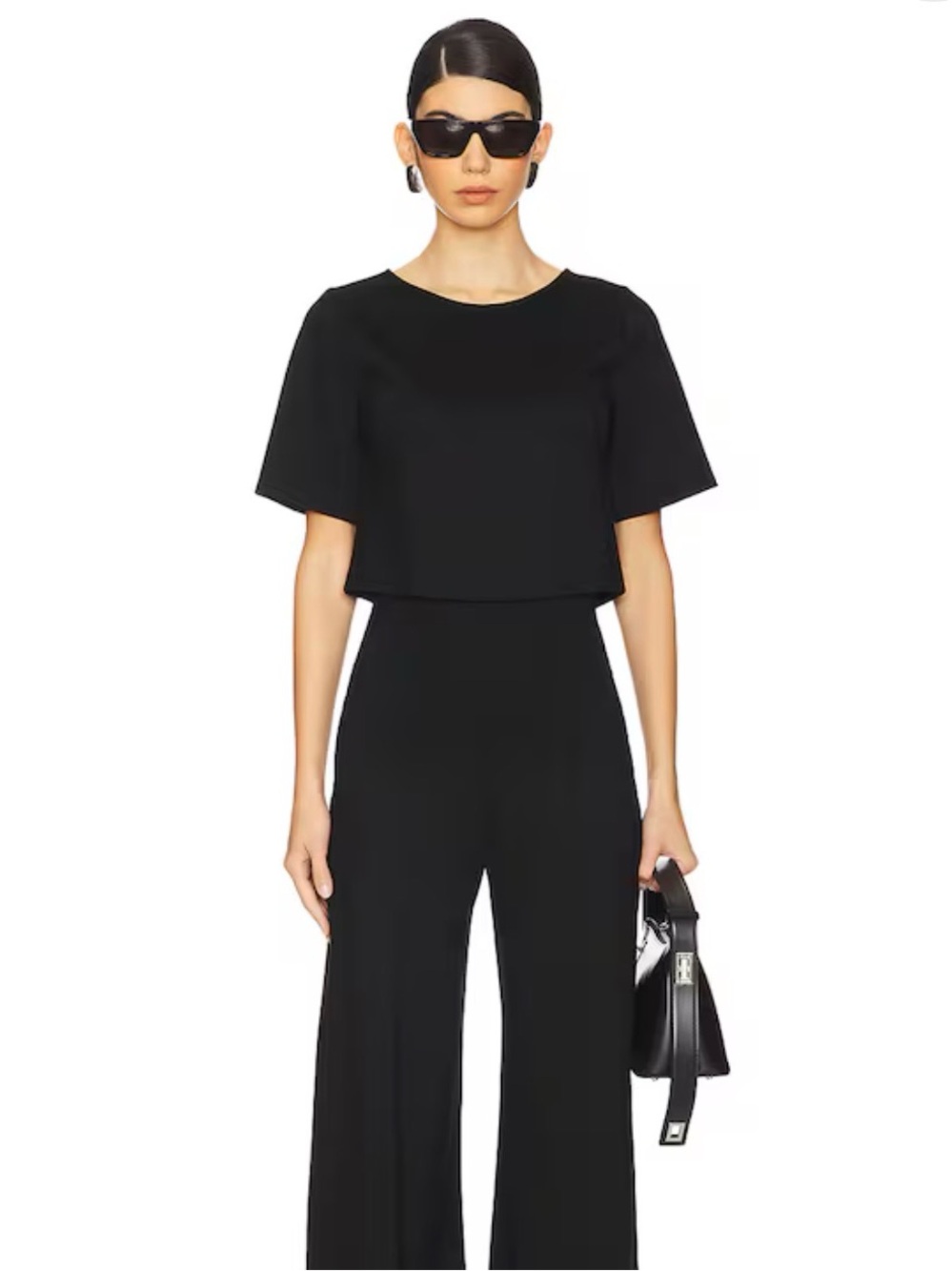 Riley Rader Black Ponte Knit Short Sleeve Slightly Cropped